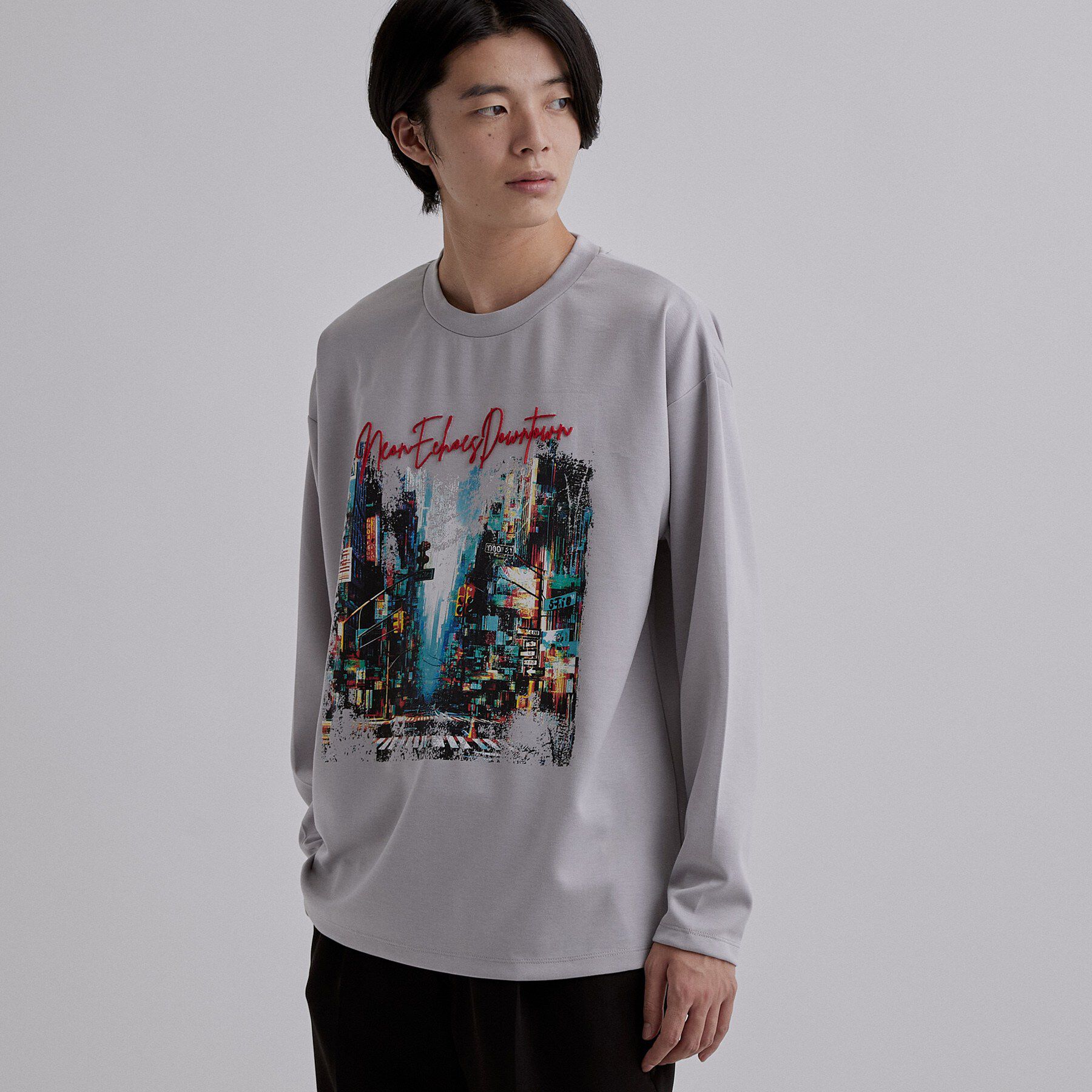tk.TAKEO KIKUCHI「ブラシ刺繍長袖Tシャツ」|Tシャツ・カットソー|ライトグレー(011