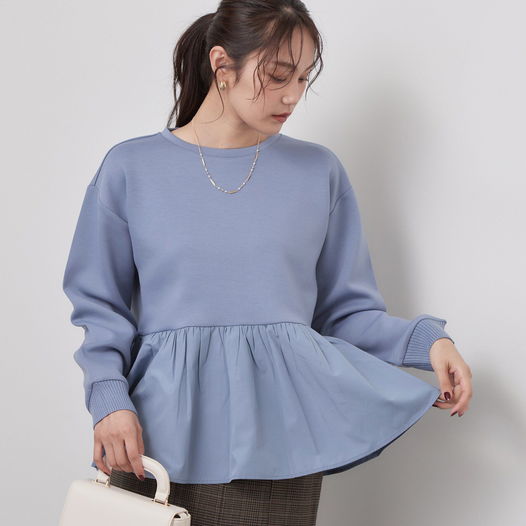 OPAQUE.CLIP「ペプラムドッキングトップス【洗濯機OK】」|Tシャツ・カットソー|ブルー(091)