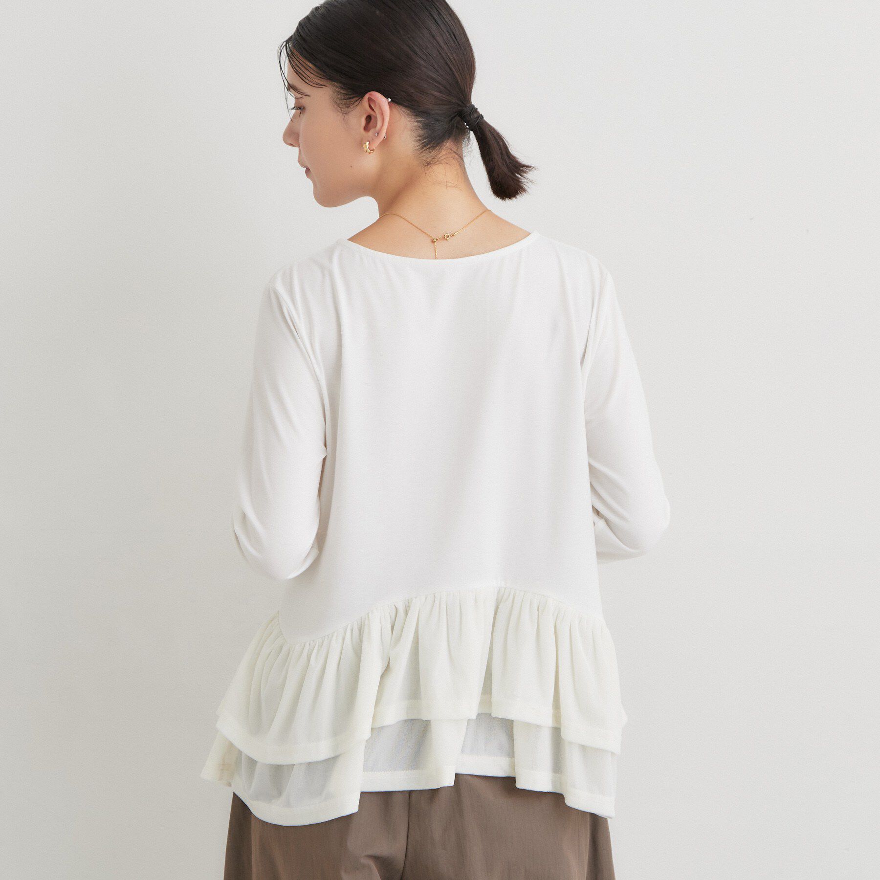 THE SHOP TK「フリルベロアペプラムトップス」|Tシャツ・カットソー|