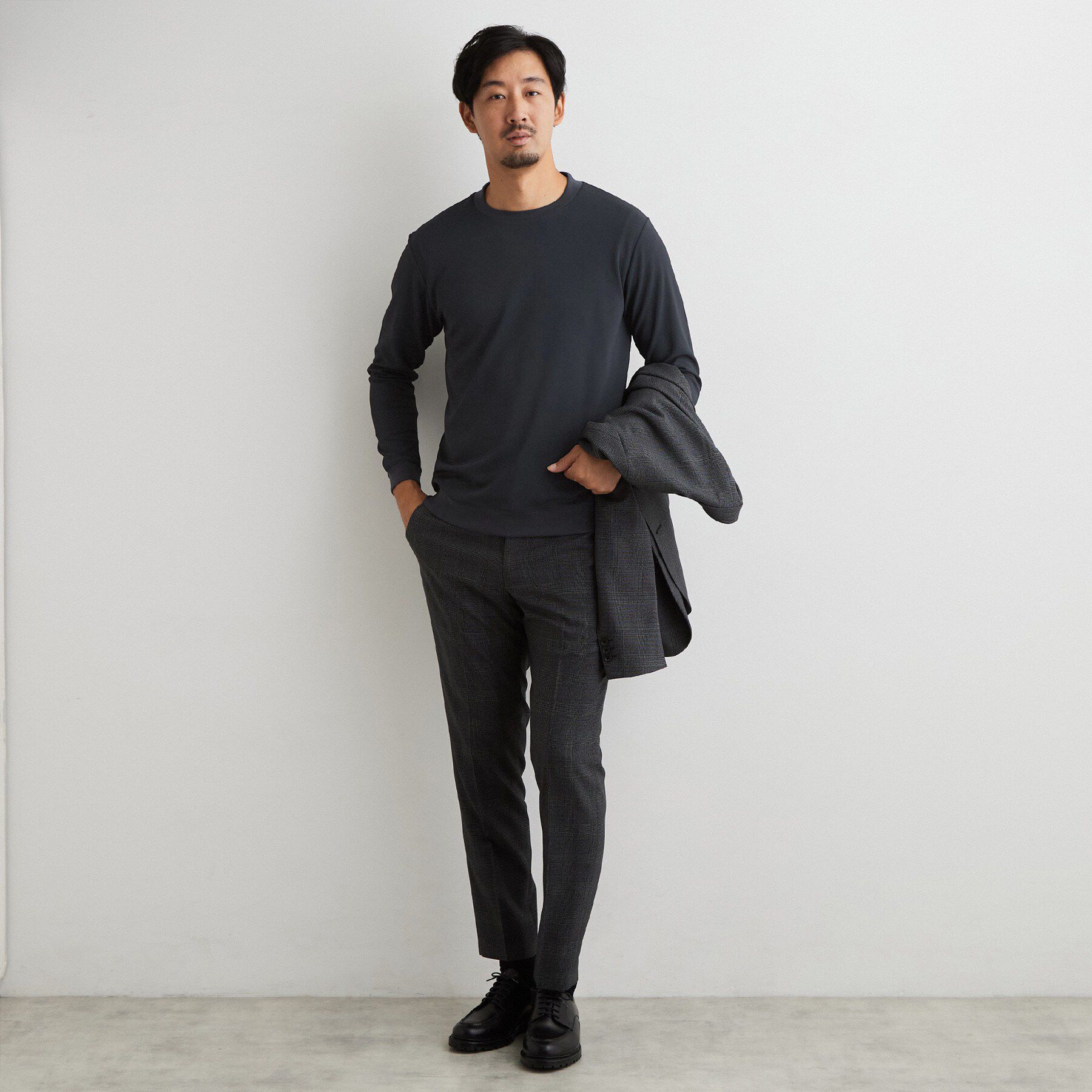 THE SHOP TK「【ジャケットインにおすすめ】ビジネス長袖Tシャツ 洗濯機OK／襟高」|Tシャツ・カットソー|