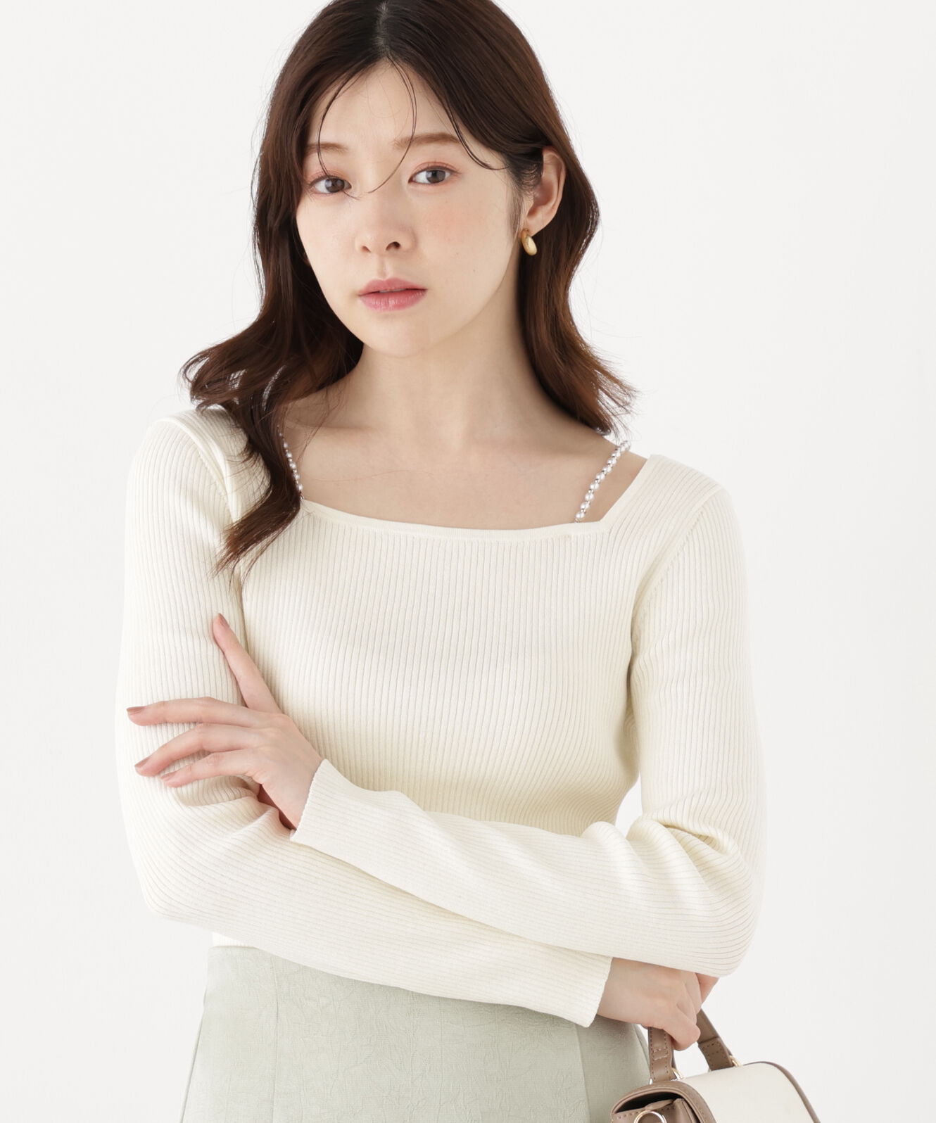 PROPORTION BODY DRESSING「パールチェーン付きニットトップス」|ニット・セーター|エクリュ1