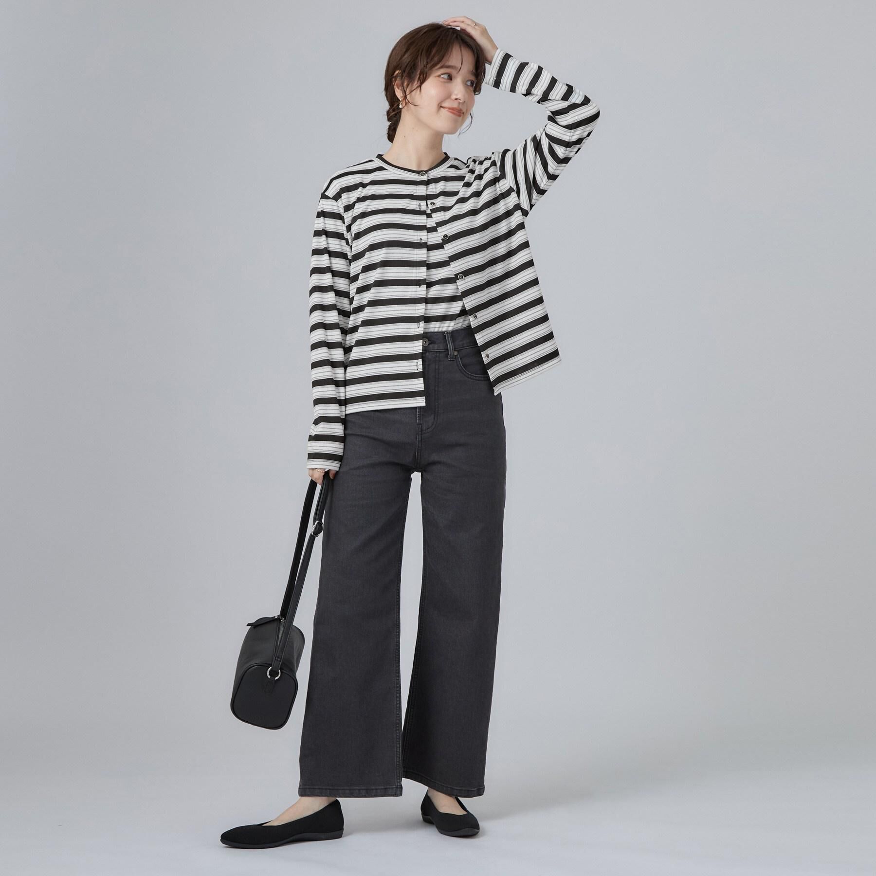 SHOO･LA･RUE「【S-LL/ストレッチ/色落ちしにくいネイビー】脚がまっすぐきれいに見える ワイドストレートデニムパ」|デニム|
