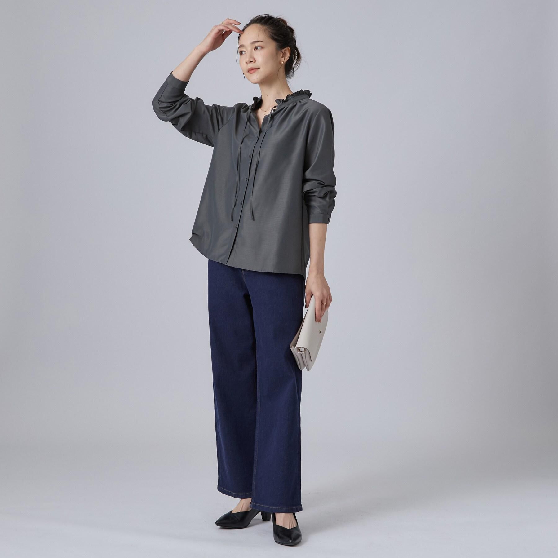 SHOO･LA･RUE「【S-LL/ストレッチ/色落ちしにくいネイビー】脚がまっすぐきれいに見える ワイドストレートデニムパ」|デニム|