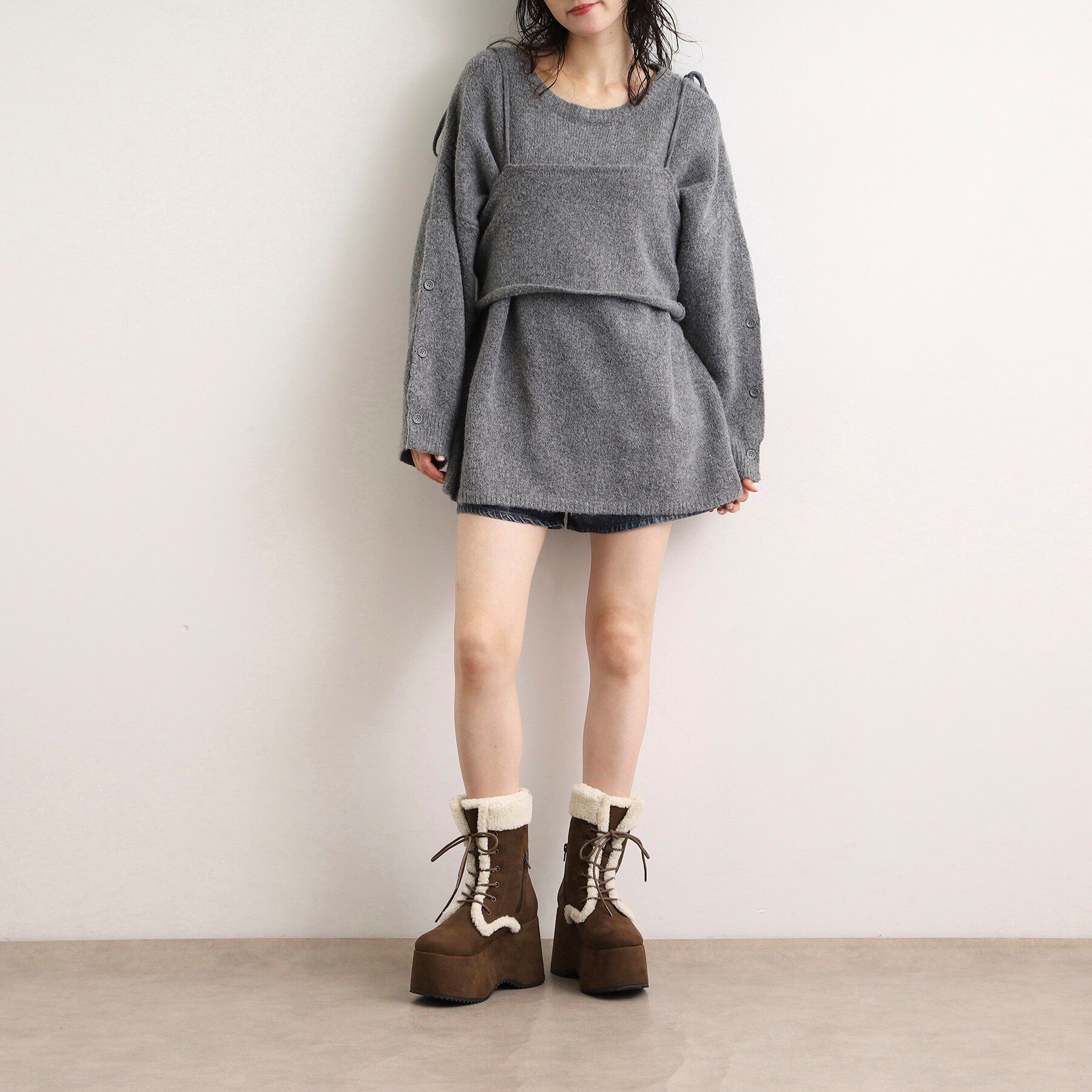 ESPERANZA「2WAY厚底ボアレースアップブーツ」|ショートブーツ|