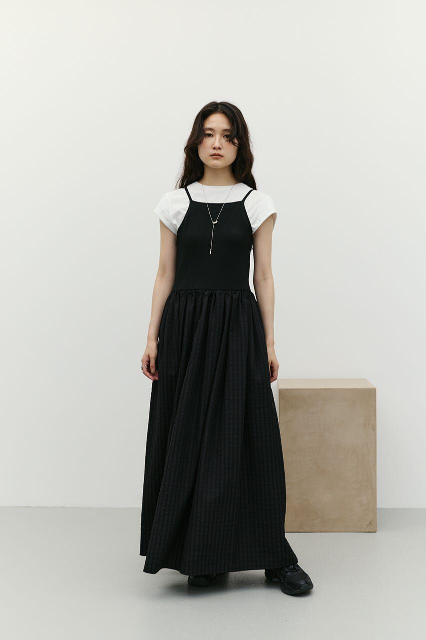 STYLEMIXER「ドッキングチェックワンピース」|ワンピース|BLK