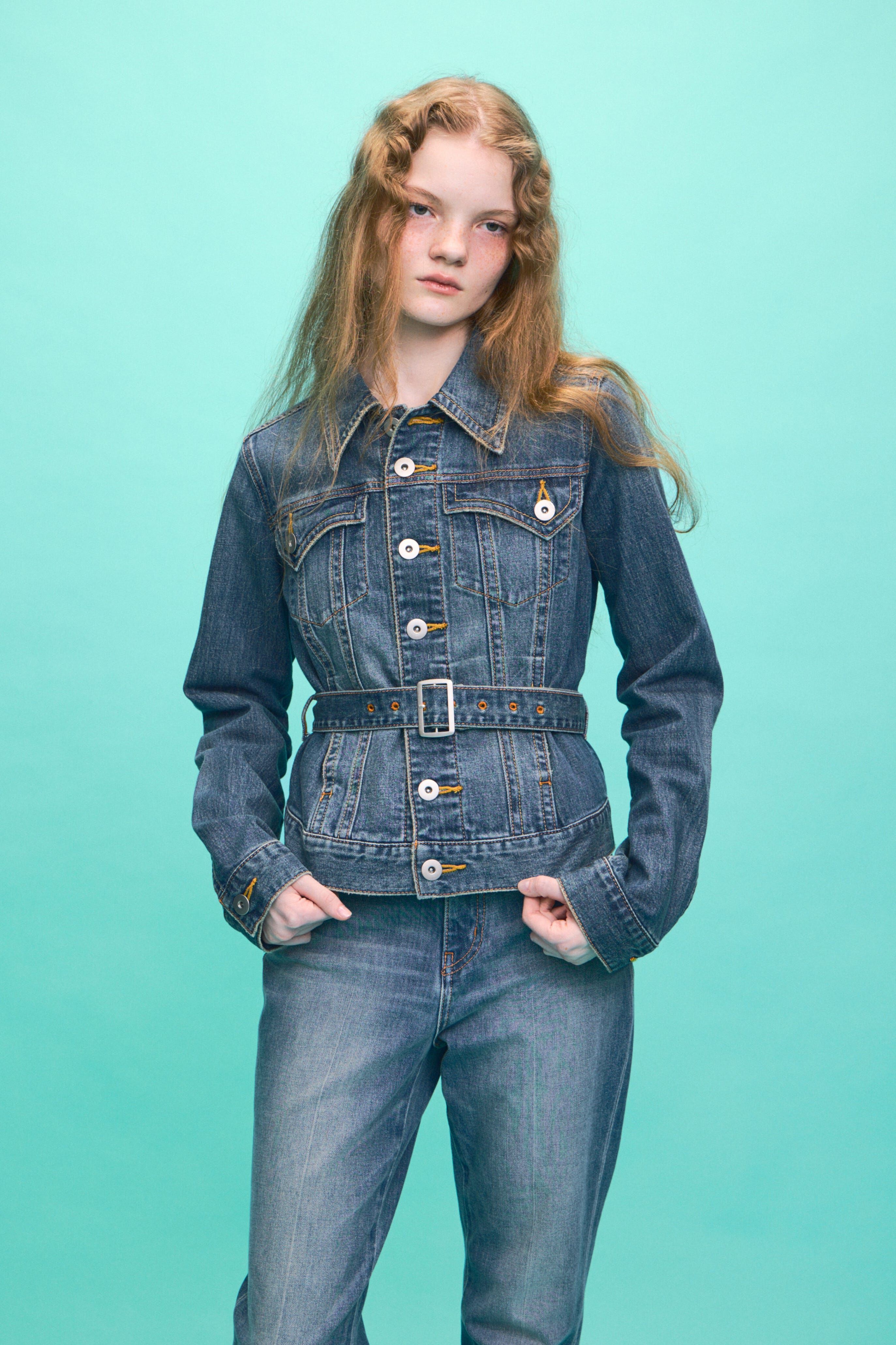 SLY「BELTED COMPACT DENIM ジャケット」|デニムジャケット|BLU