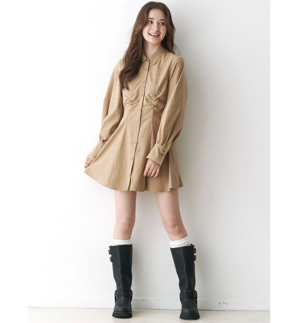 CALNAMUR「ギャザリングシャツミニワンピース」|ワンピース|
