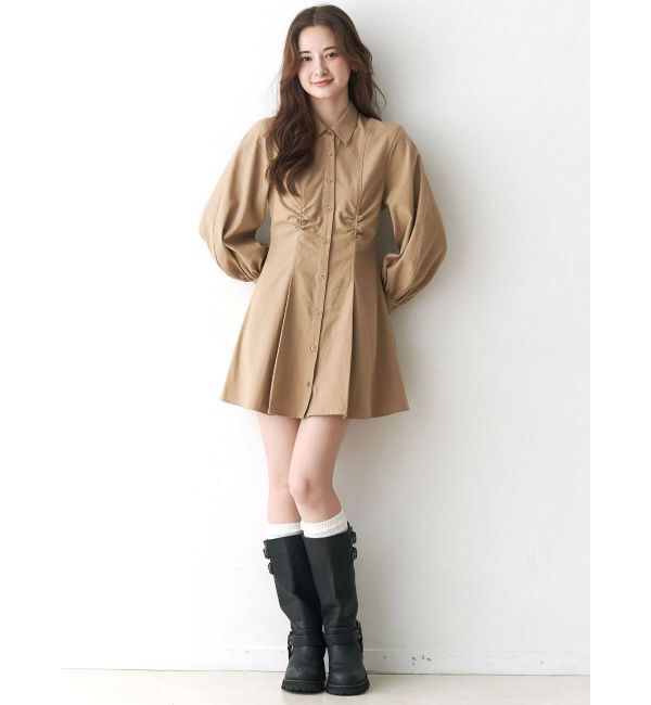 CALNAMUR「ギャザリングシャツミニワンピース」|ワンピース|