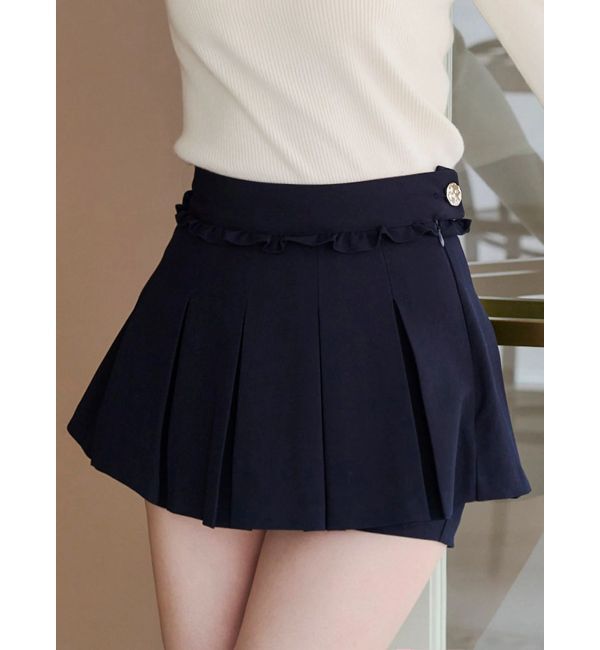CALNAMUR「タックプリーツレイヤードミニパンツ」|スカート|ネイビー