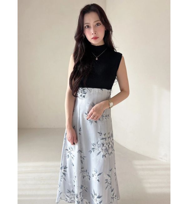 MERCURYDUO「花柄ドッキングバックレースアップワンピース」|ワンピース|