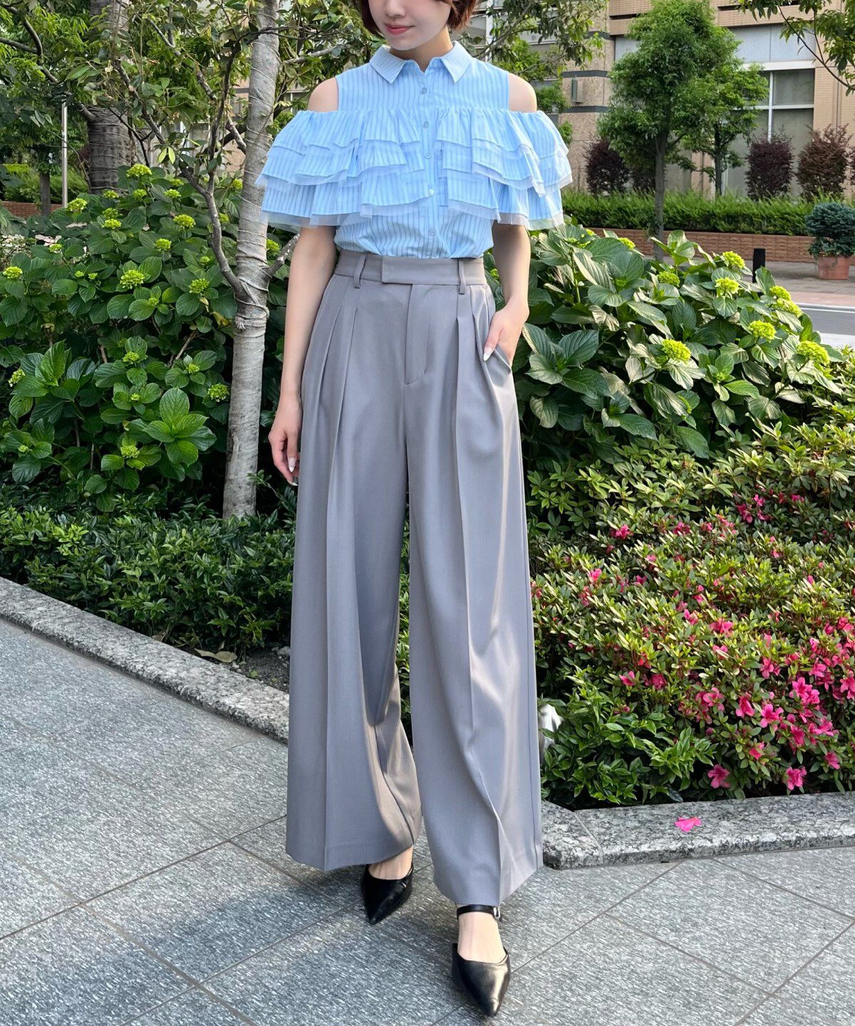 アンドクチュール「タックワイドパンツ」|その他|ライトグレー