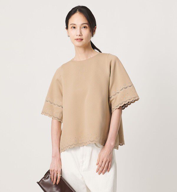 UNITED ARROWS「カットワーク スカラップ プルオーバー ニット ‐ウォッシャブル‐」|ニット・セーター|BEIGE