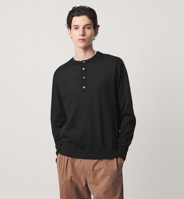 UNITED ARROWS「アルパカ/ウール ヘンリーネック ニット」|ニット・セーター|BLACK