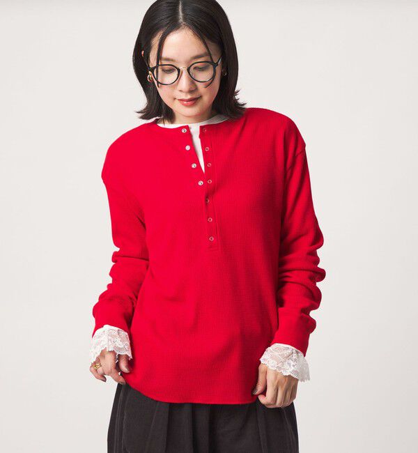 UNITED ARROWS green label relaxing「【WEB限定】＜at ease＞ワッフル ヘンリーネック ロングスリーブ カットソー」|Tシャツ・カットソー|RED