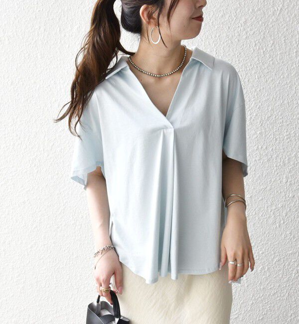 SHIPS any「SHIPS any:〈洗濯機可能〉ジャージー ワイド スキッパー ポロ プルオーバー」|Tシャツ・カットソー|
