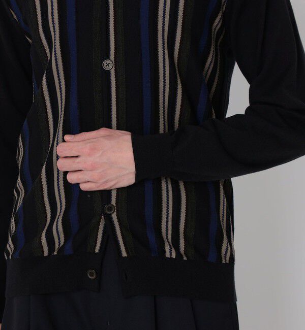 TOMORROWLAND MENS「TOMORROWLAND tricot スーパーファインメリノウール ストライプVネックカーディガン S-WOOL」|カーディガン|