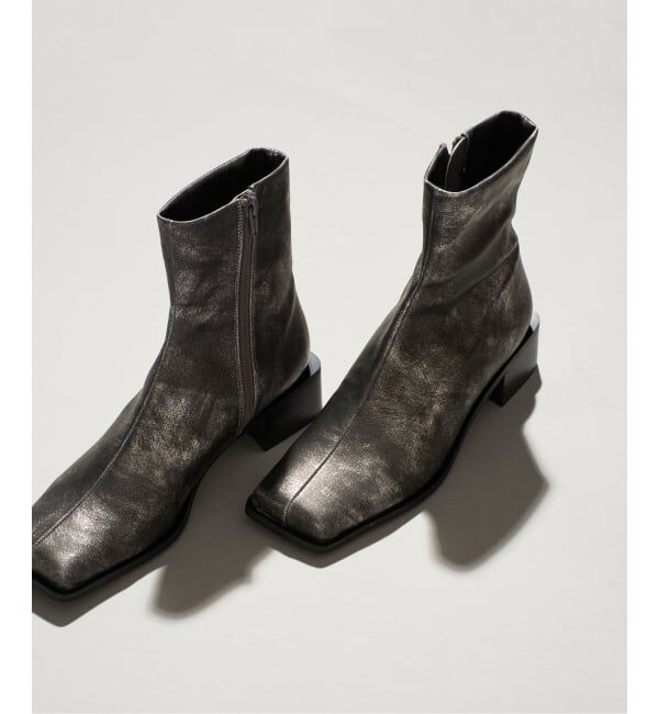 GRISE「《予約 / WEB+一部店舗限定》GRISE3.5cmBOXスクエアソフトフィットショートブーツ」|ショートブーツ|シルバー