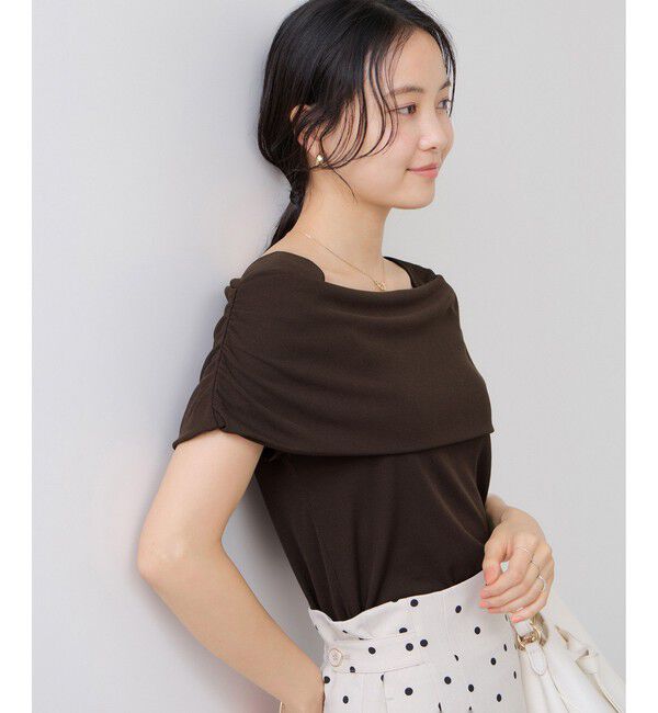 VIS「サイドギャザーオフショルダーカットソー/接触冷感」|Tシャツ・カットソー|