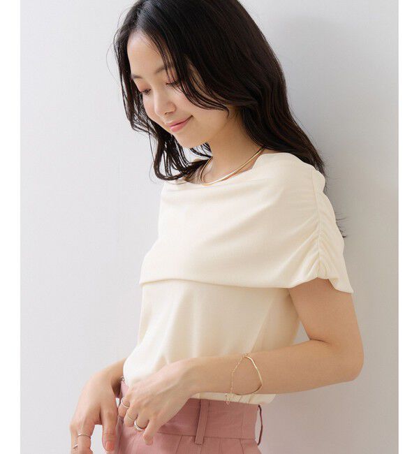 VIS「サイドギャザーオフショルダーカットソー/接触冷感」|Tシャツ・カットソー|