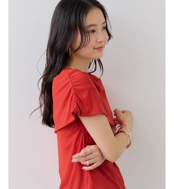 VIS「サイドギャザーオフショルダーカットソー/接触冷感」|Tシャツ・カットソー|