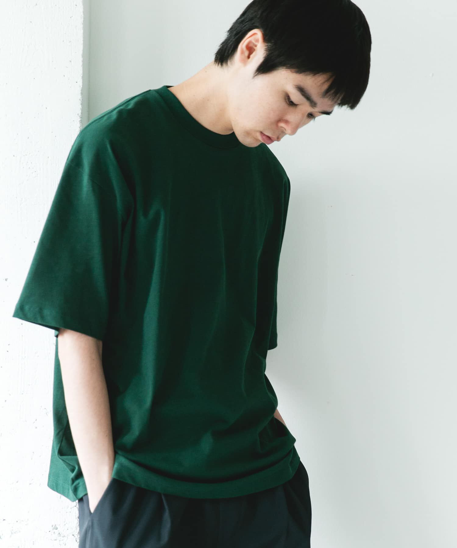 URBAN RESEARCH DOORS「ハイツイストクルーネック ショートスリーブTシャツ」|Tシャツ・カットソー|グリーン