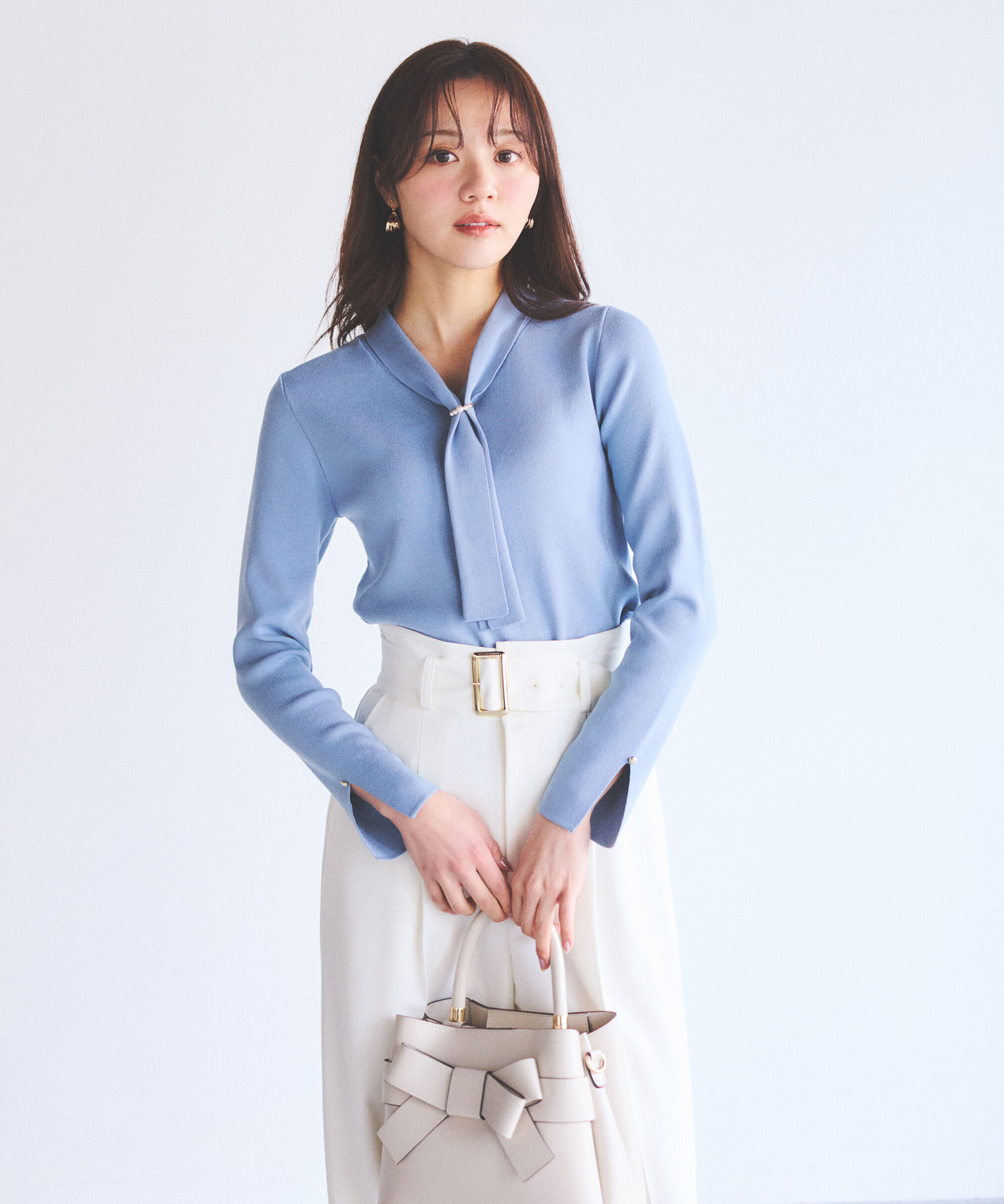 PROPORTION BODY DRESSING「パールリングボウタイニット　　26SS」|ニット・セーター|ブルー