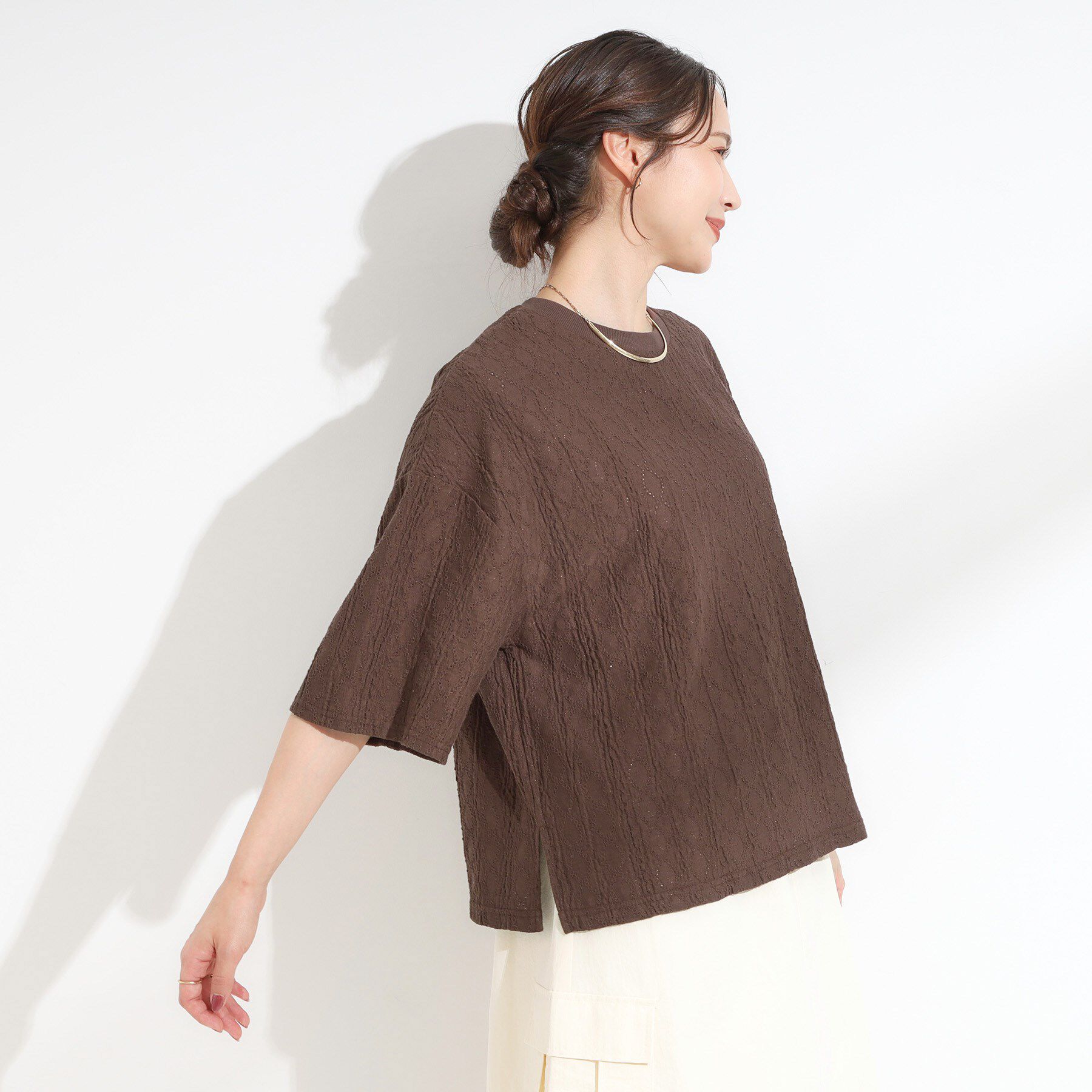 SHOO･LA･RUE「【5分袖】大人の魅力を惹きたてる レースカットソー」|Tシャツ・カットソー|