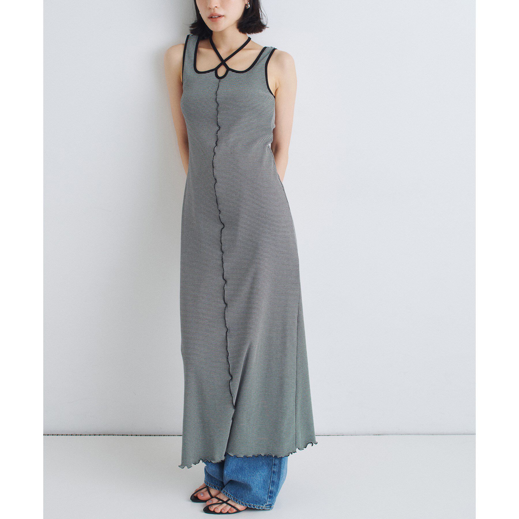 CODE A「【Cup-in】chic border jersey dress」|ワンピース|ホワイト(301)
