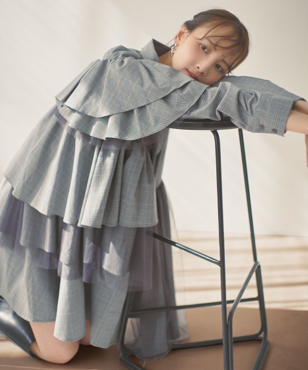 アンドクチュール「アシメラッフルミニワンピース」|ワンピース|ｸﾞﾚｰ系ﾁｪｯｸ