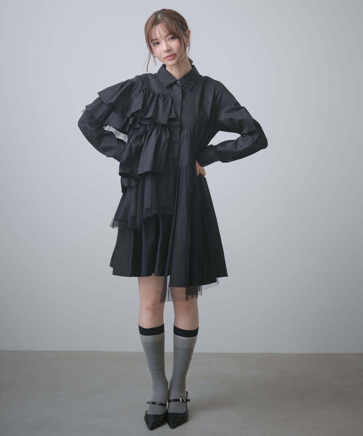 アンドクチュール「アシメラッフルミニワンピース」|ワンピース|ブラック