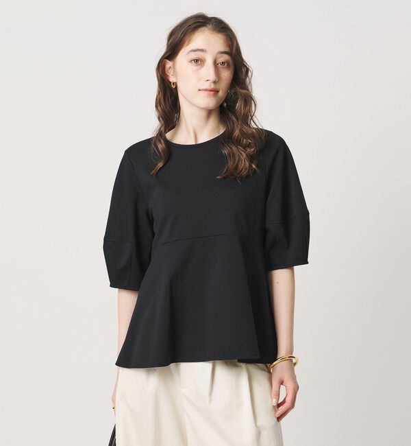 UNITED ARROWS「ポンチ ペプラム ショートスリーブ カットソー」|Tシャツ・カットソー|BLACK