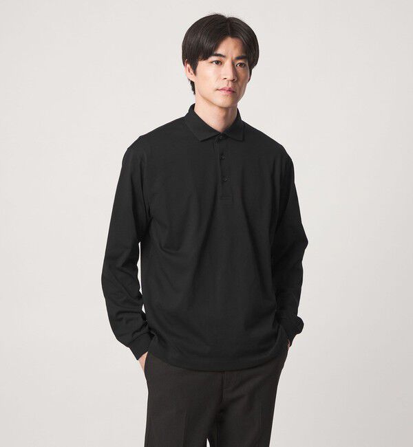 UNITED ARROWS green label relaxing「【WEB限定】JUST fit デイリー ドライ カッタウェイ 長袖 ポロシャツ -吸水速乾・抗菌-」|ポロシャツ|BLACK