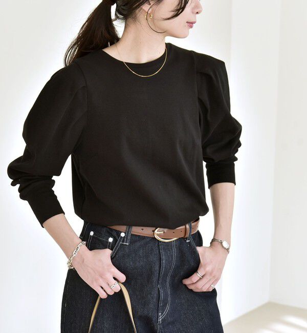 quaranciel「quaranciel:〈洗濯機可能〉パワーショルダー クルーネック プルオーバー」|Tシャツ・カットソー|