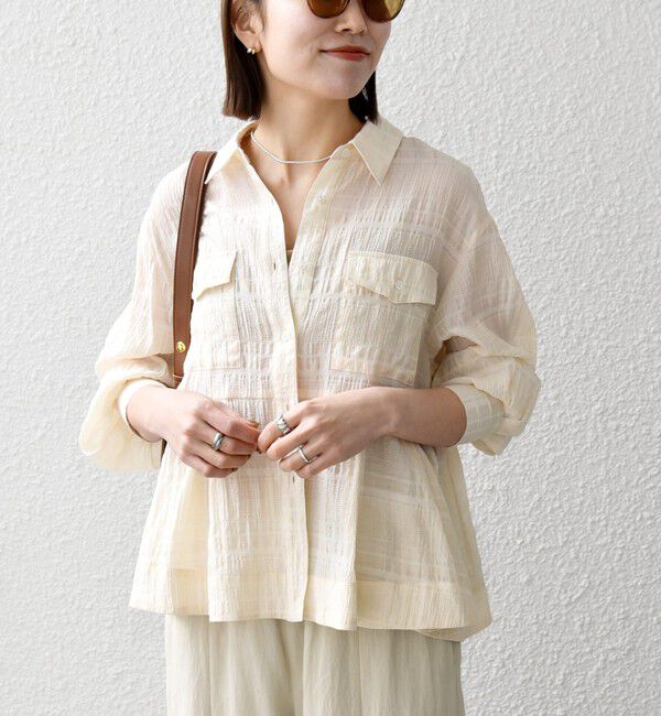 SHIPS any「SHIPS any:〈手洗い可能〉シアー チェック レギュラーカラー ペプラム シャツ」|シャツ・ブラウス|