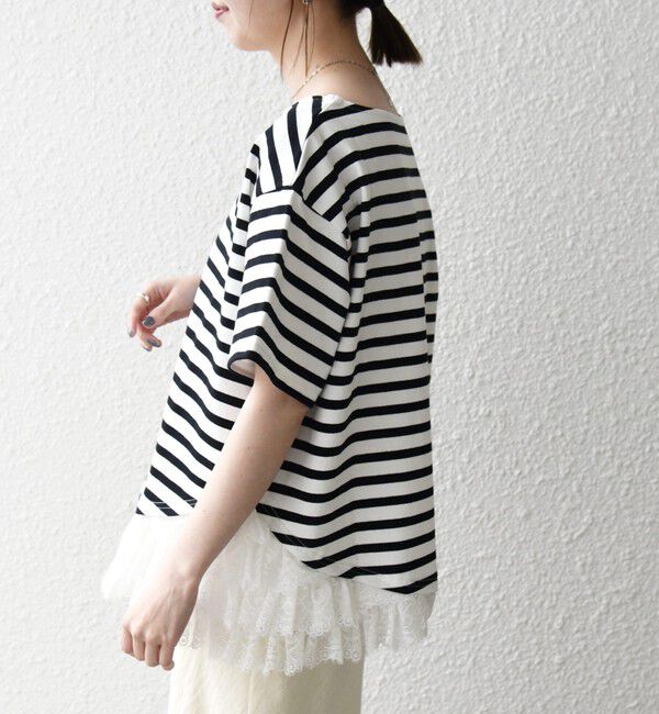 SHIPS any「SHIPS any:〈洗濯機可能〉レース ヘム アシンメトリー ショートスリーブ TEE」|Tシャツ・カットソー|
