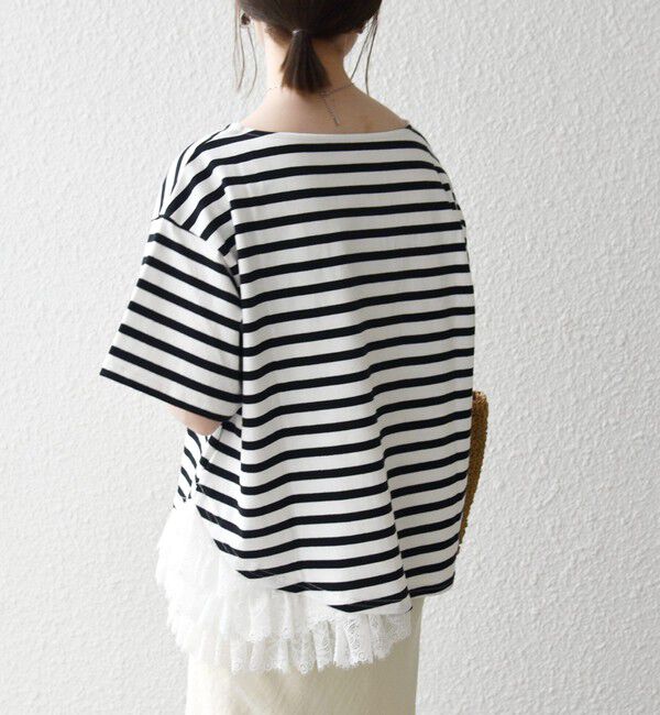 SHIPS any「SHIPS any:〈洗濯機可能〉レース ヘム アシンメトリー ショートスリーブ TEE」|Tシャツ・カットソー|