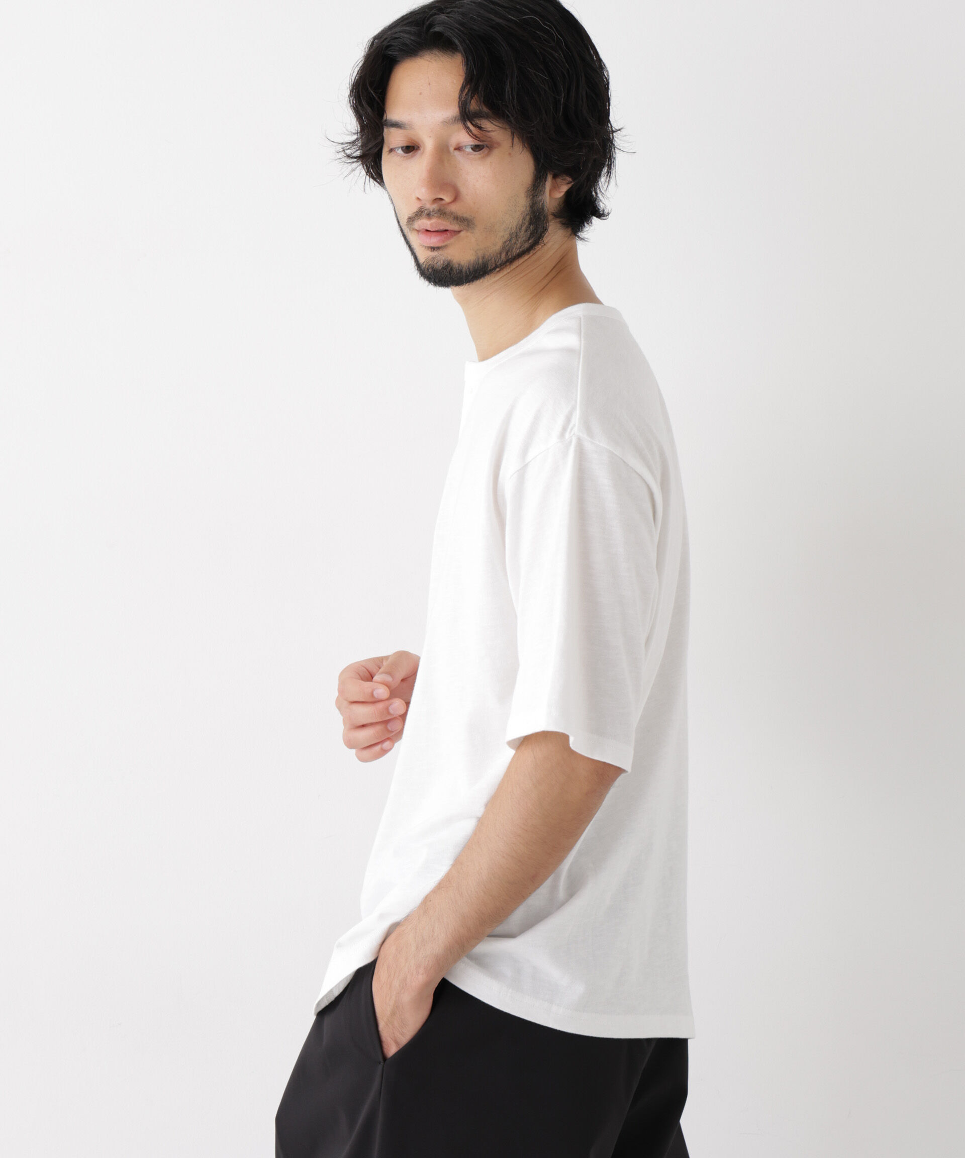 NANO universe「スラブヘンリーワイドTシャツ 半袖」|Tシャツ・カットソー|