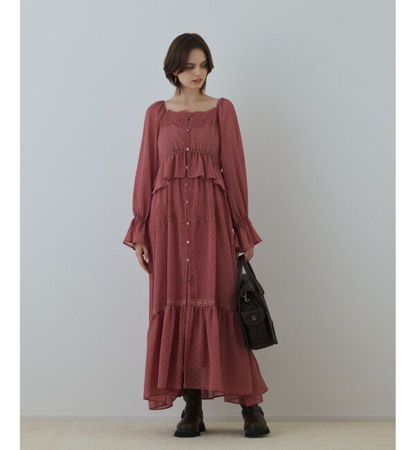 GRACE CONTINENTAL「レースコンビカットジャガードワンピース」|ワンピース|