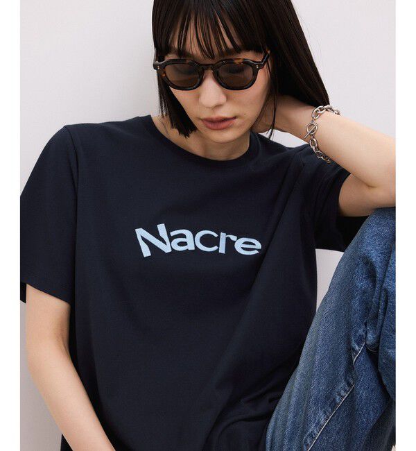 ADAM ET ROPE'「【WEB限定】クリーンタッチコットン刺しゅうロゴT」|Tシャツ・カットソー|ネイビー(40)