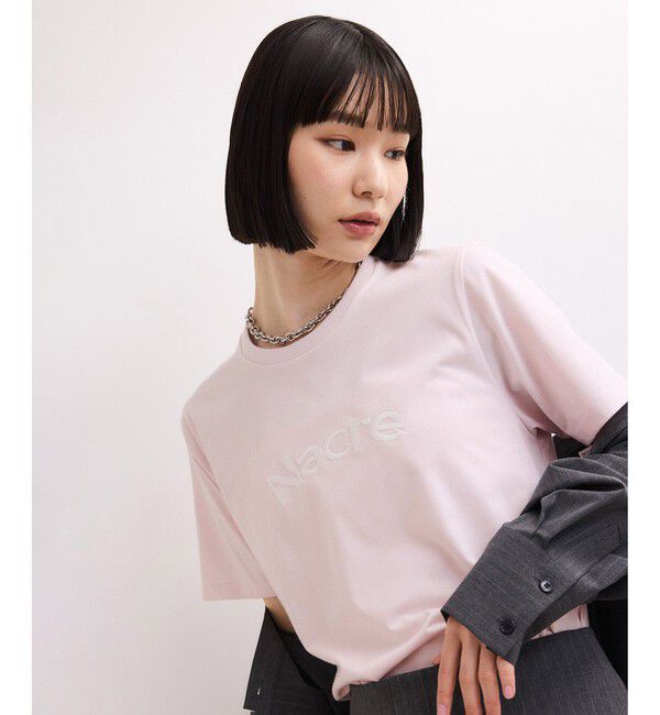 ADAM ET ROPE'「【WEB限定】クリーンタッチコットン刺しゅうロゴT」|Tシャツ・カットソー|ピンク系(65)