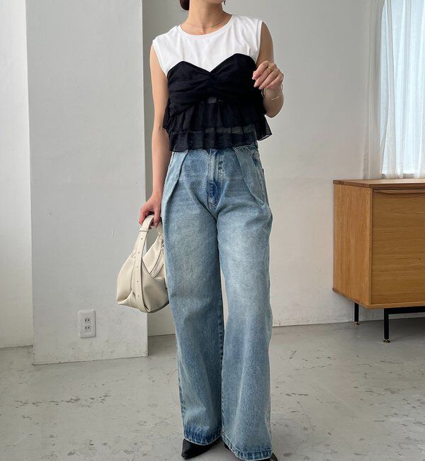  「【サイズ展開あり】タックワイドデニム」|デニム|