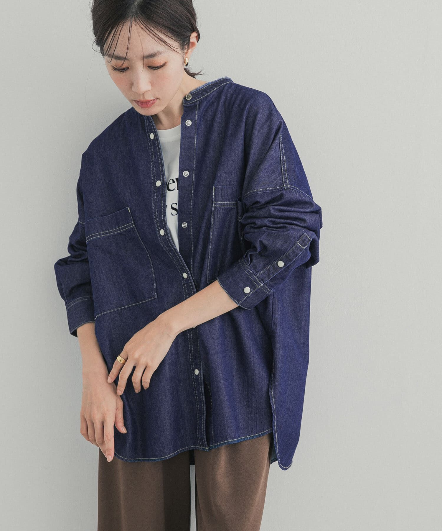 URBAN RESEARCH DOORS「デニムバンドカラーシャツ」|シャツ・ブラウス|