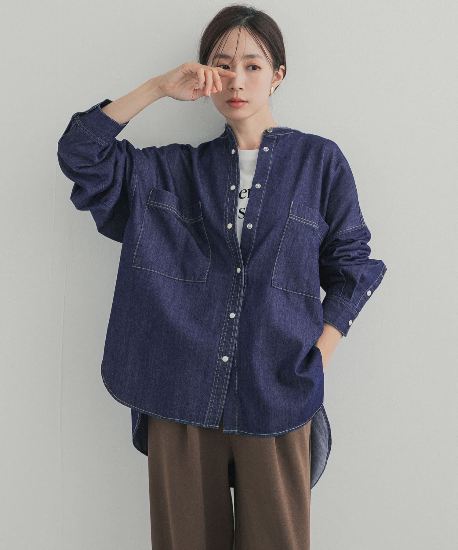 URBAN RESEARCH DOORS「デニムバンドカラーシャツ」|シャツ・ブラウス|