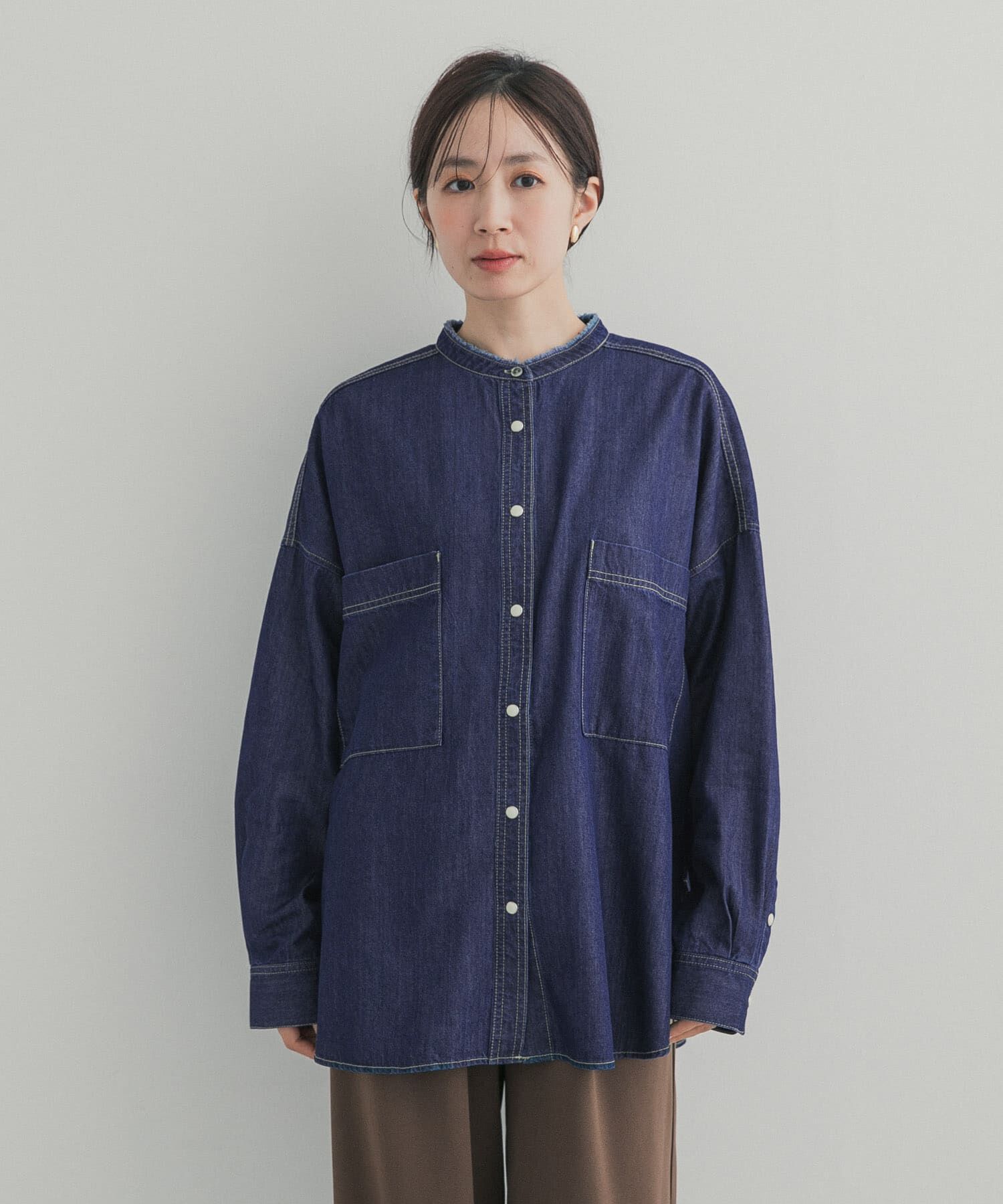 URBAN RESEARCH DOORS「デニムバンドカラーシャツ」|シャツ・ブラウス|