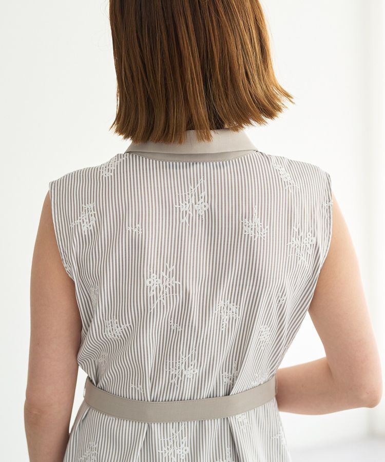 YECCA VECCA「ストライプ柄フラワー刺繍ワンピース」|ワンピース|