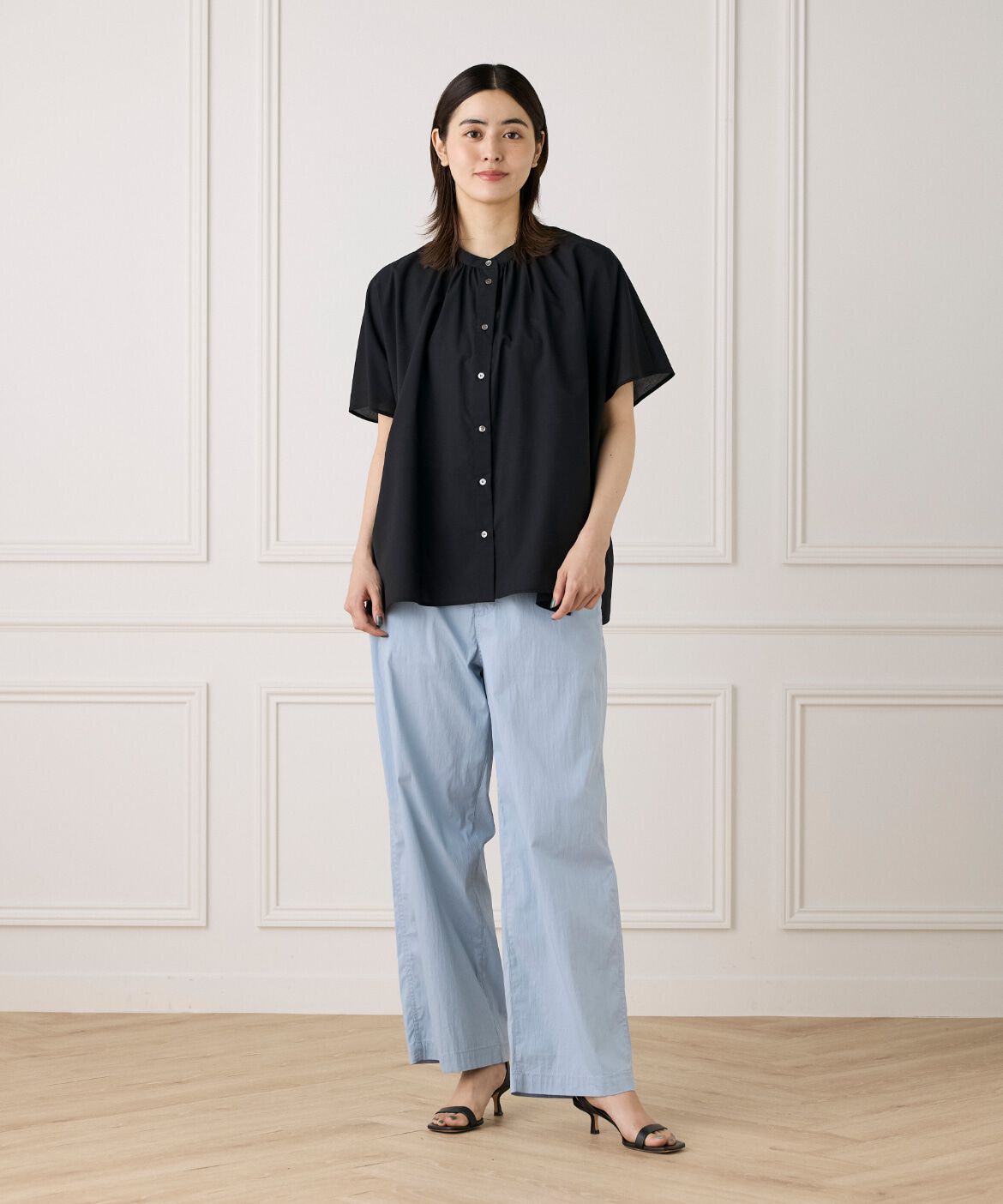 7-IDconcept.「《WEB限定カラー》ポンチョ風バンドカラーブラウス」|シャツ・ブラウス|