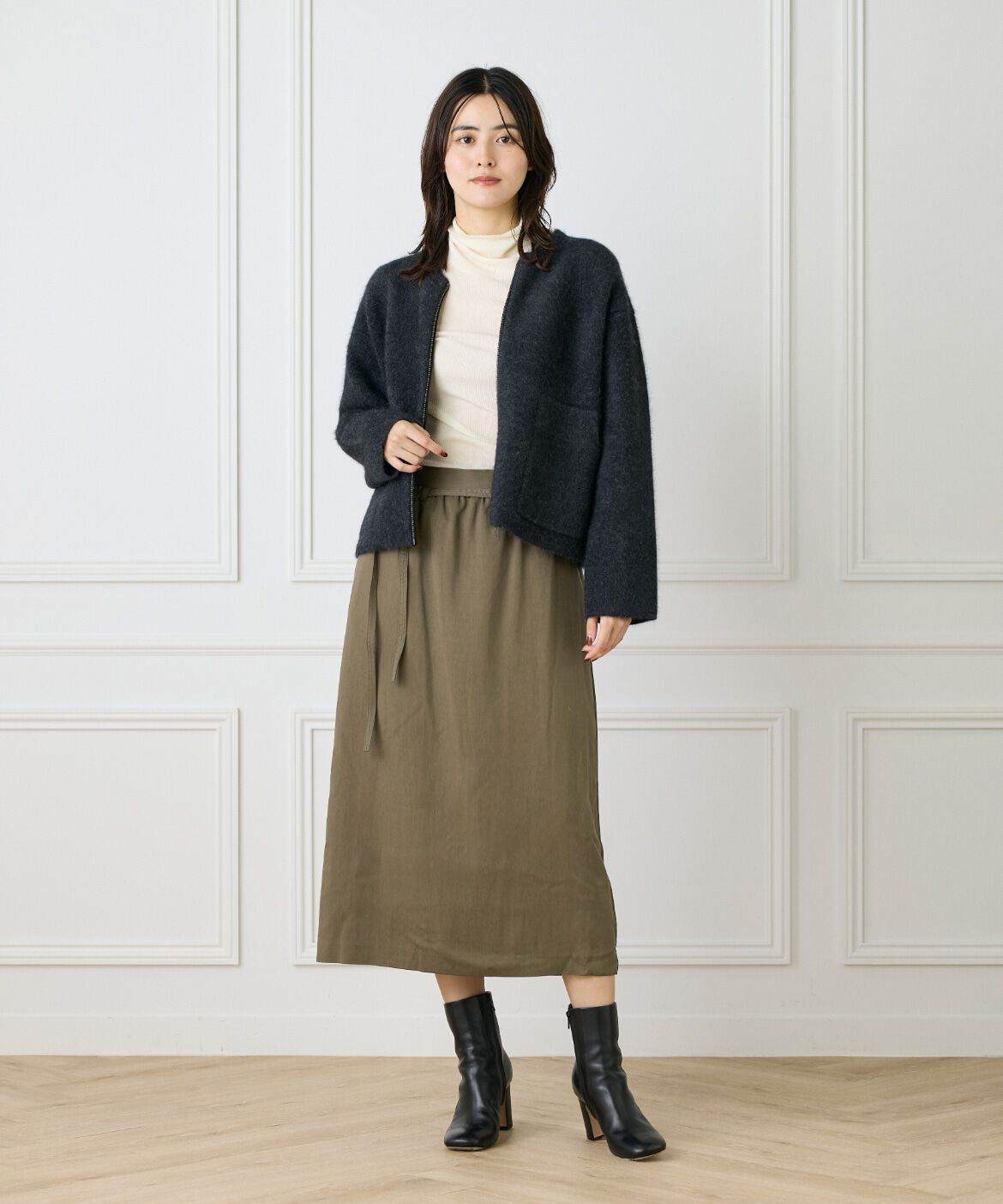 Le Souk「《大きいサイズ》ラクーン接結編みニットブルゾン」|カーディガン|