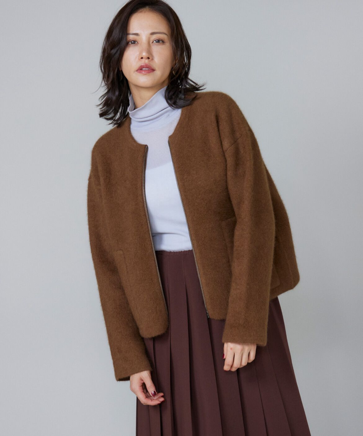 Le Souk「《大きいサイズ》ラクーン接結編みニットブルゾン」|カーディガン|