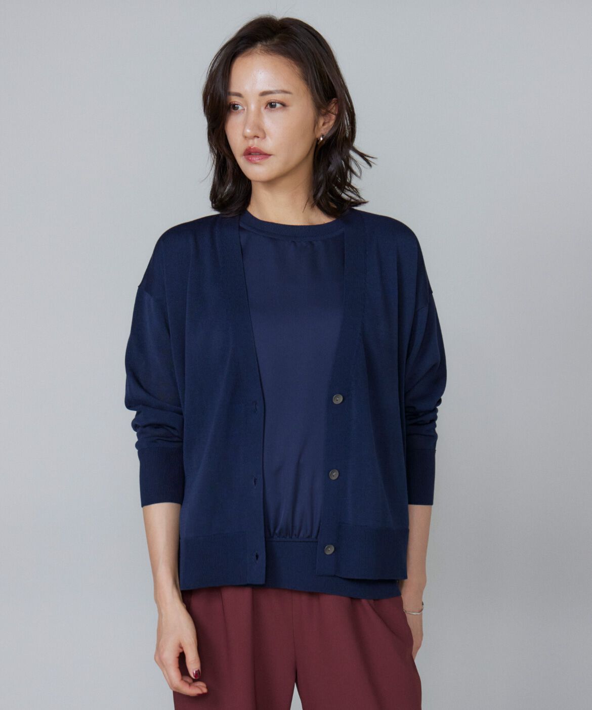 Le Souk「《大きいサイズ》シルキーライクVネックニットカーディガン」|カーディガン|