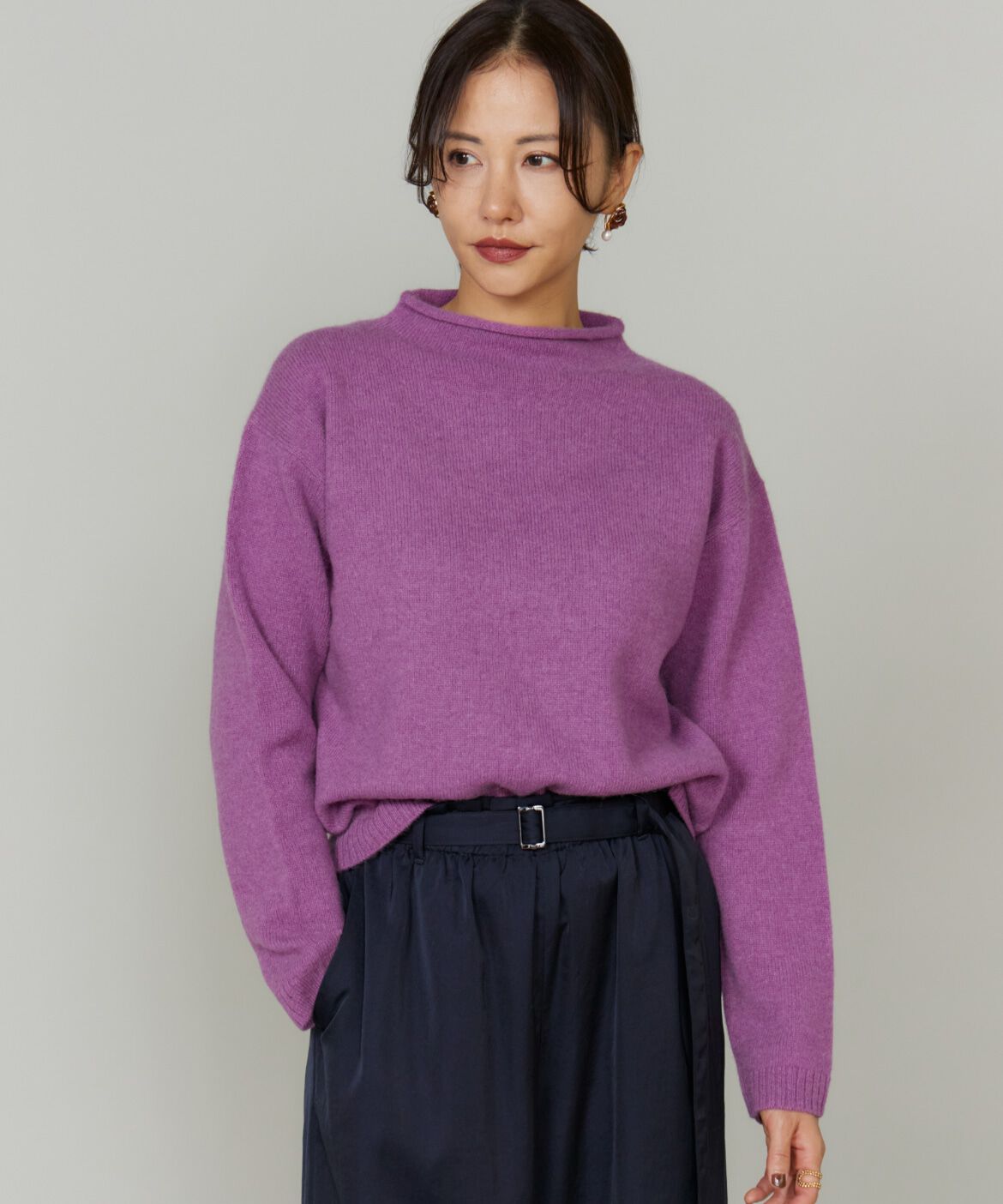 Le Souk「《大きいサイズ》アルパカブレンドモックネックプルオーバー」|ニット・セーター|パープル2